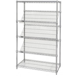 Slanted Wire Shelving And Carts, Slanted Wire Shelving With Bins